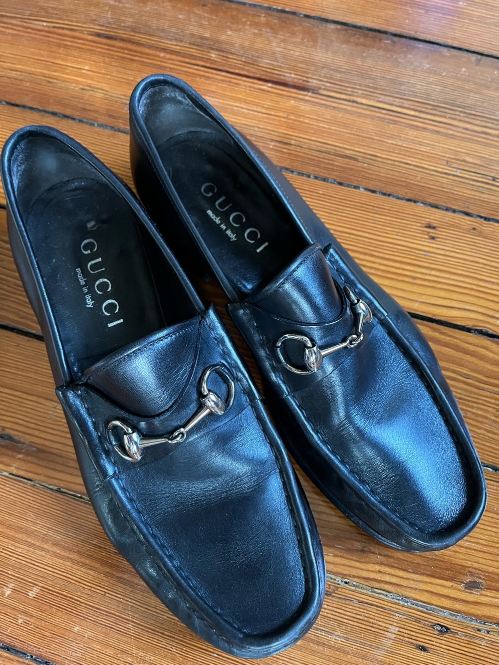 Men’s Gucci Black Leather Horsebit Loafers with Silver Hardware